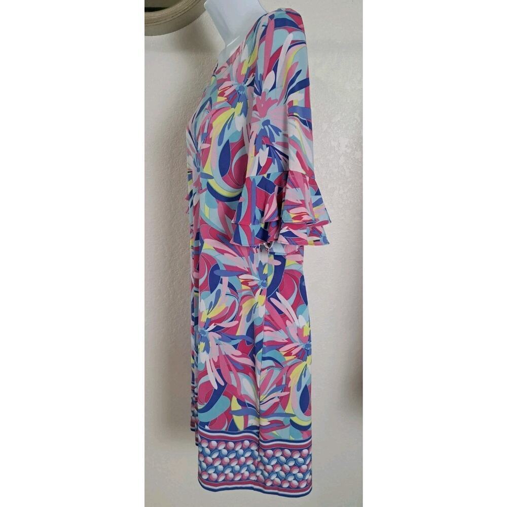 Pappagallo Women's Floral Ruffle Sleeve Shift Dress M Cactus Rose Coastal Preppy - Picture 3 of 8